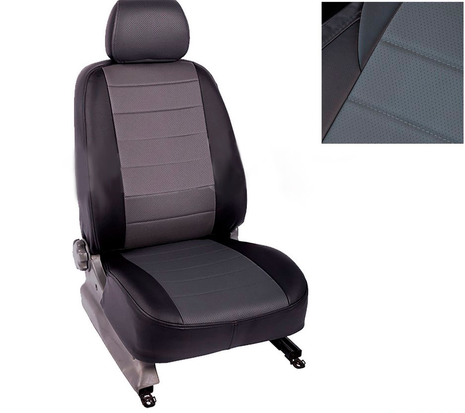 Чехлы из экокожи Seintex для Renault Fluence sd 2010-2017 / Renault Megane III hb 2010-н.в. (серо-черные, 87432)